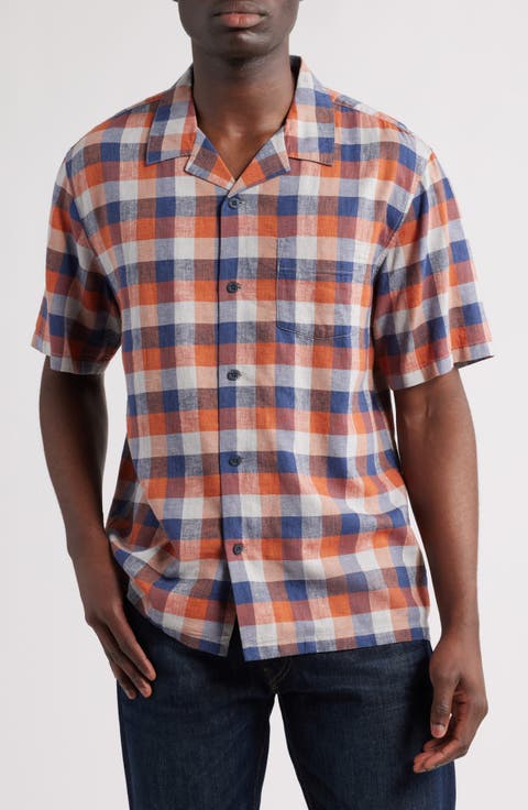 Plaid Linen Blend Camp Shirt