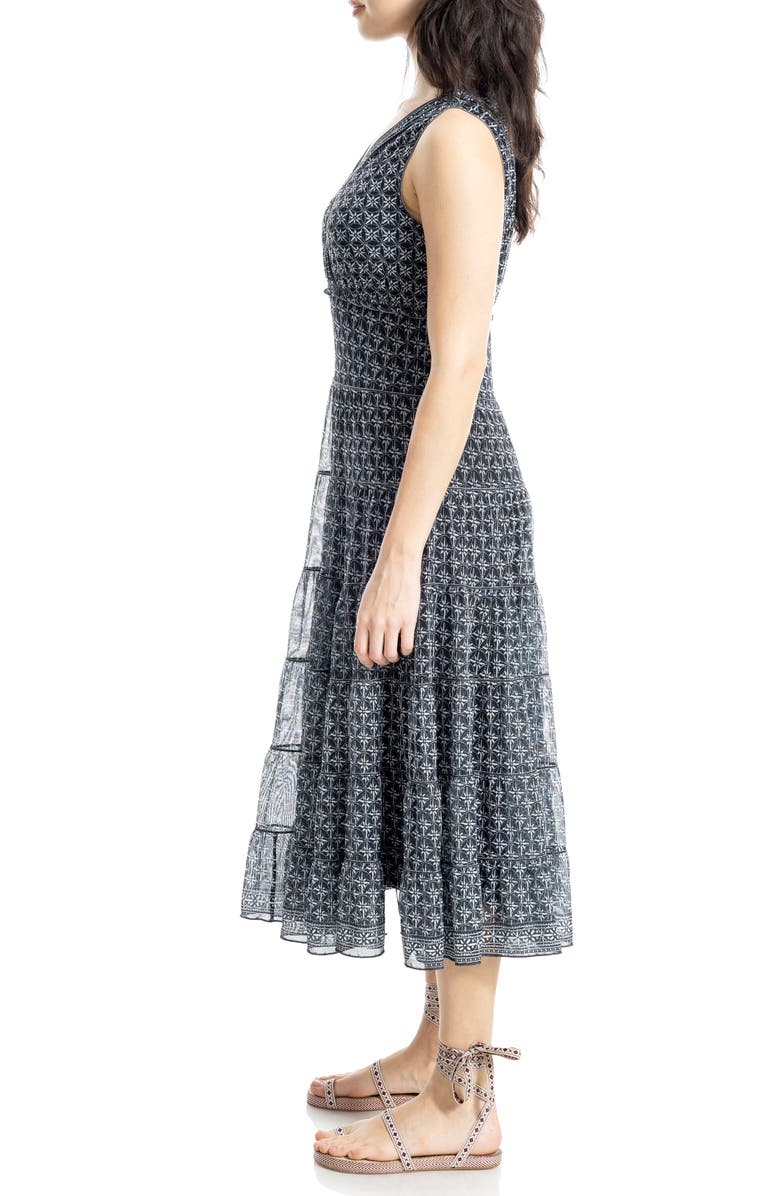 MAX STUDIO V-Neck Sleeveless Mesh Midi Dress, Alternate, color, Black Batik Daisy