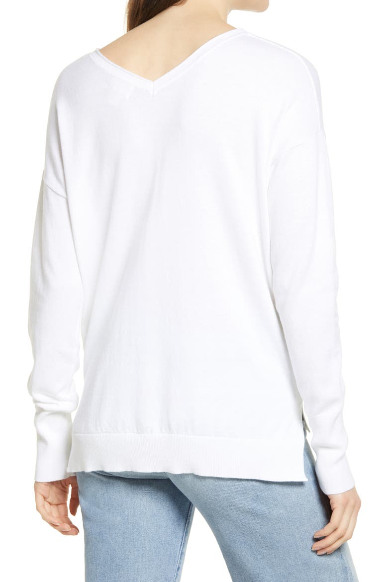 Double V-Neck Cotton Pullover, Alternate, color, WHITE