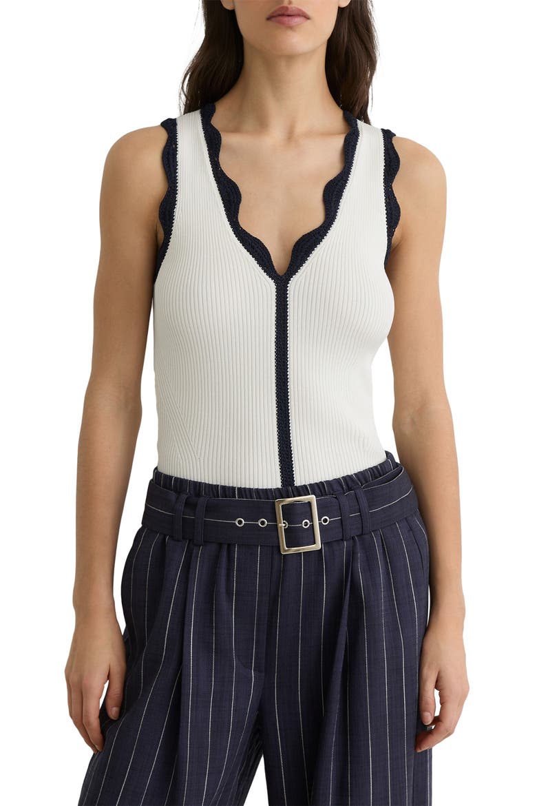 Freya Rib Knit Crochet Trim Tank, Main, color, IVORY/ NAVY