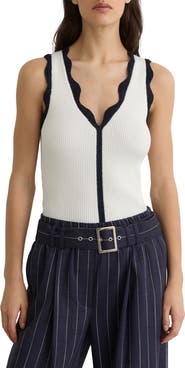 Reiss Freya Rib Knit Crochet Trim Tank