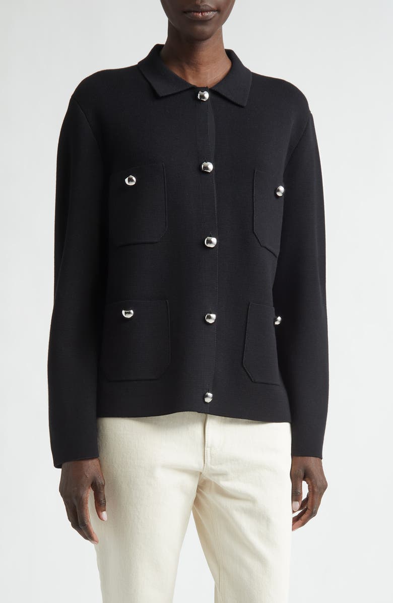 Lafayette 148 New York Matte Crepe Shirt Jacket, Main, color, Black Multi