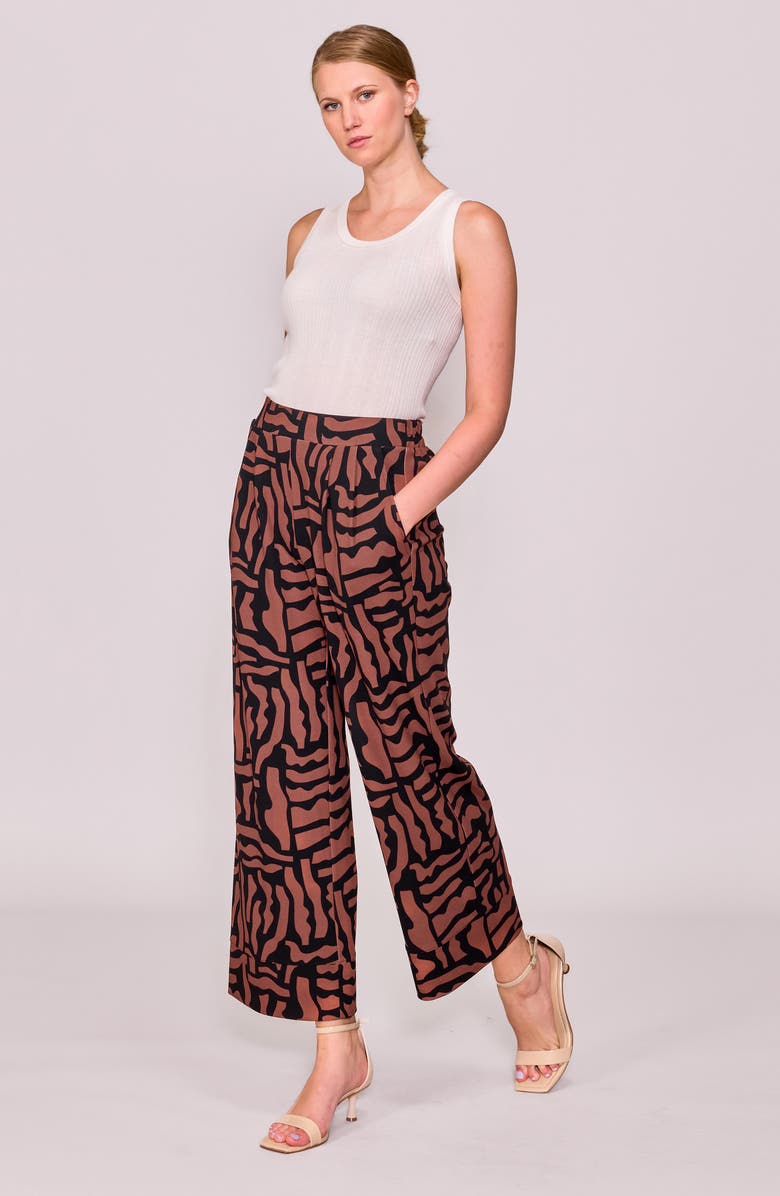 MELLODAY Techno Print Wide Leg Pants, Alternate, color, Brown/ Black Geometric