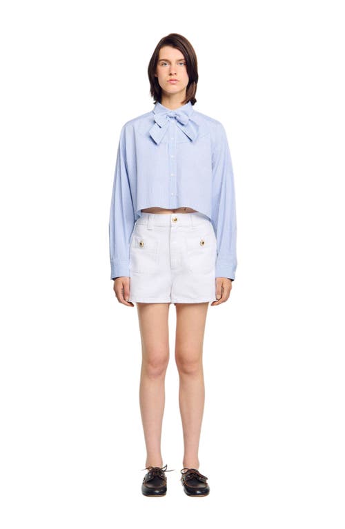 Sandro Checked Cropped Shirt In Blue