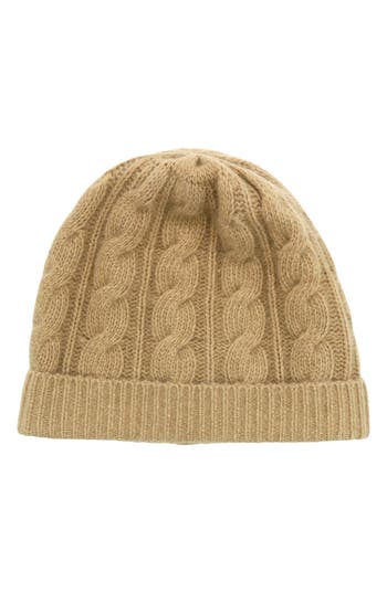 Portolano Cashmere Cable Knit Beanie In Brown