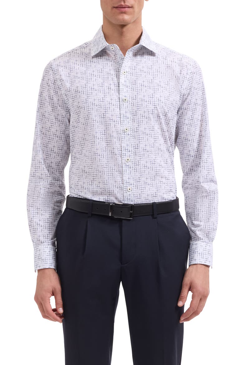 Axel Shaped Fit Crosshatch Print Cotton Button-Up Shirt, Main, color, NAVY