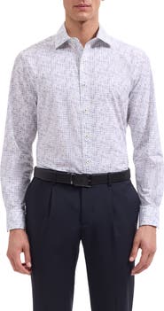 Bugatchi Axel Shaped Fit Crosshatch Print Cotton Button-Up Shirt