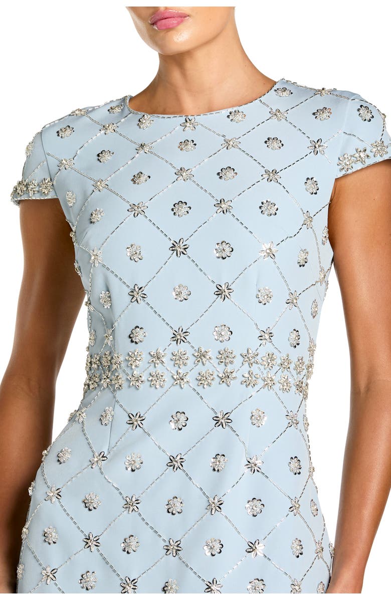 Mac Duggal Beaded Short Sleeve Crew Neck Sheath Midi Dress, Alternate, color, Powder Blue