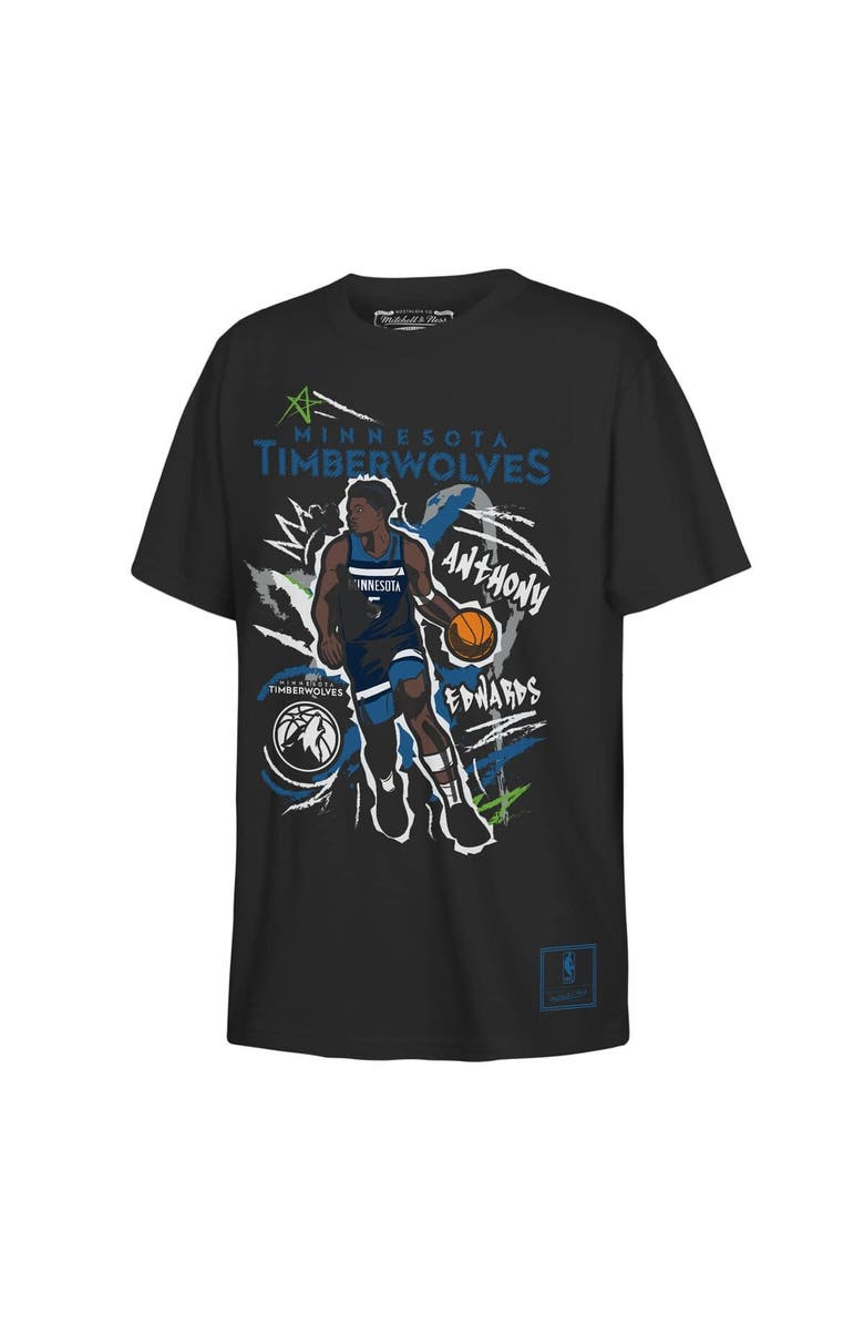 Mitchell & Ness Youth Mitchell & Ness Anthony Edwards Black Minnesota Timberwolves Chalked Up Player T-Shirt, Main, color, Black
