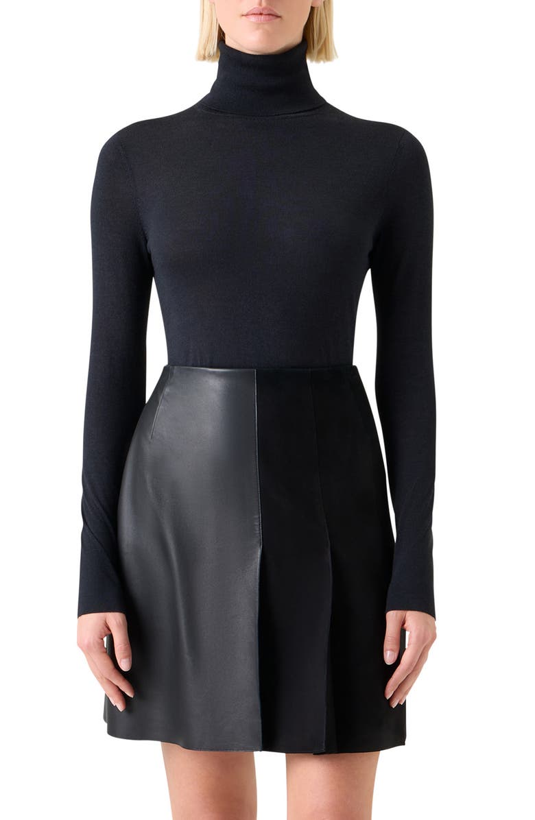 Akris Fine Gauge Cashmere & Silk Turtleneck Sweater, Main, color, Black