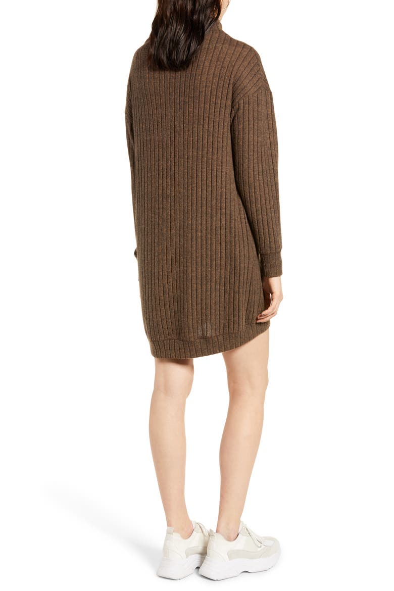 Funnel Neck Rib Dress, Alternate, color, PECAN