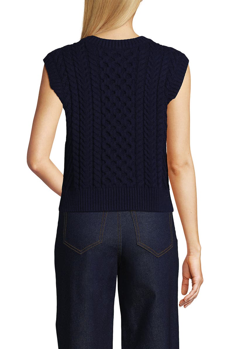 Lands' End Cotton Blend Cable Vest Sweater, Alternate, color, 