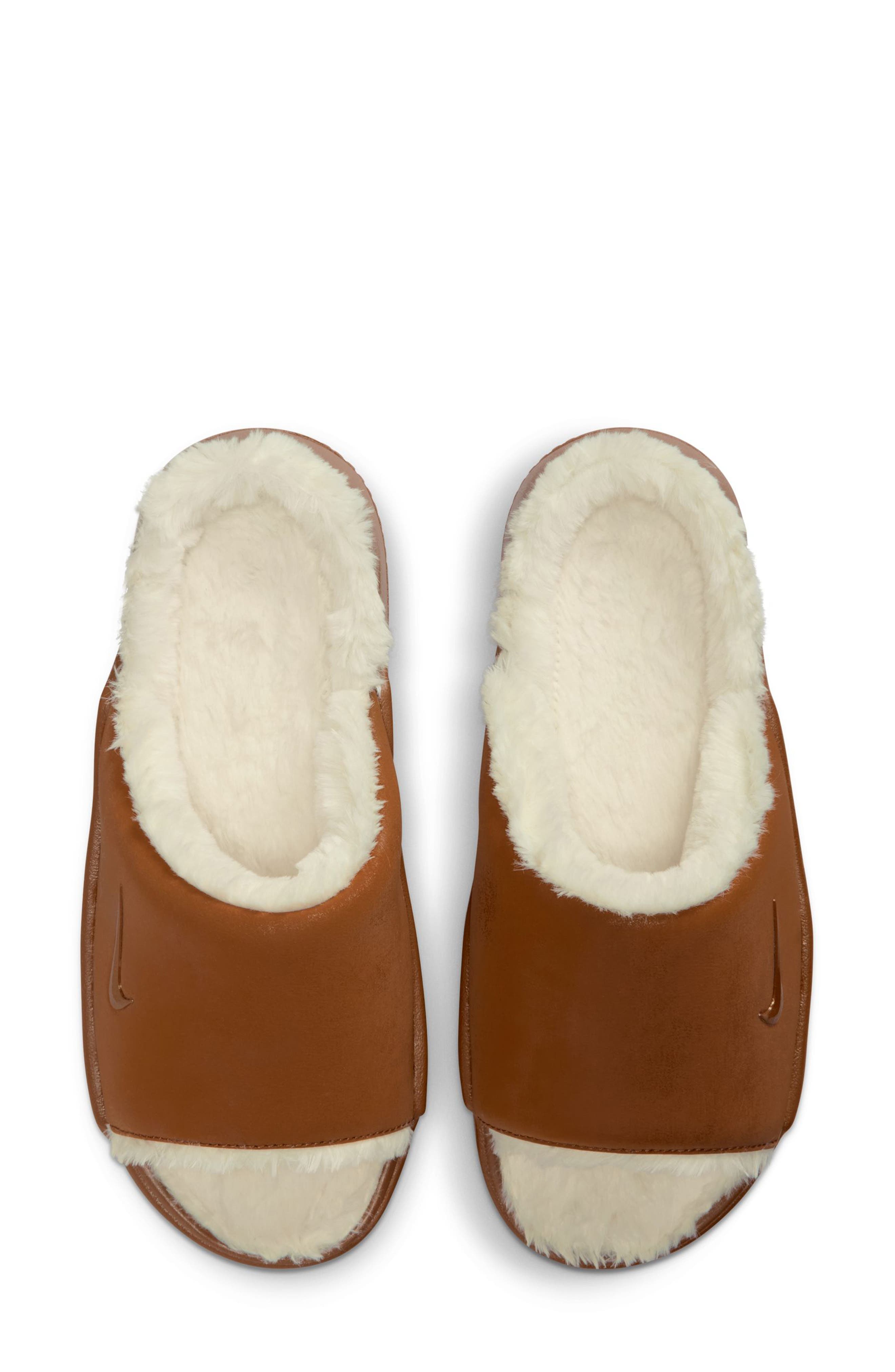 Nike Calm Elevation Faux Fur Lined Platform Slide, Alternate, color, Light Tan/ British Tan