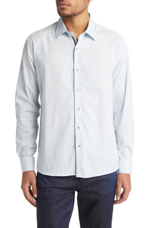 Garment Washed Long Sleeve Button-Up Shirt
