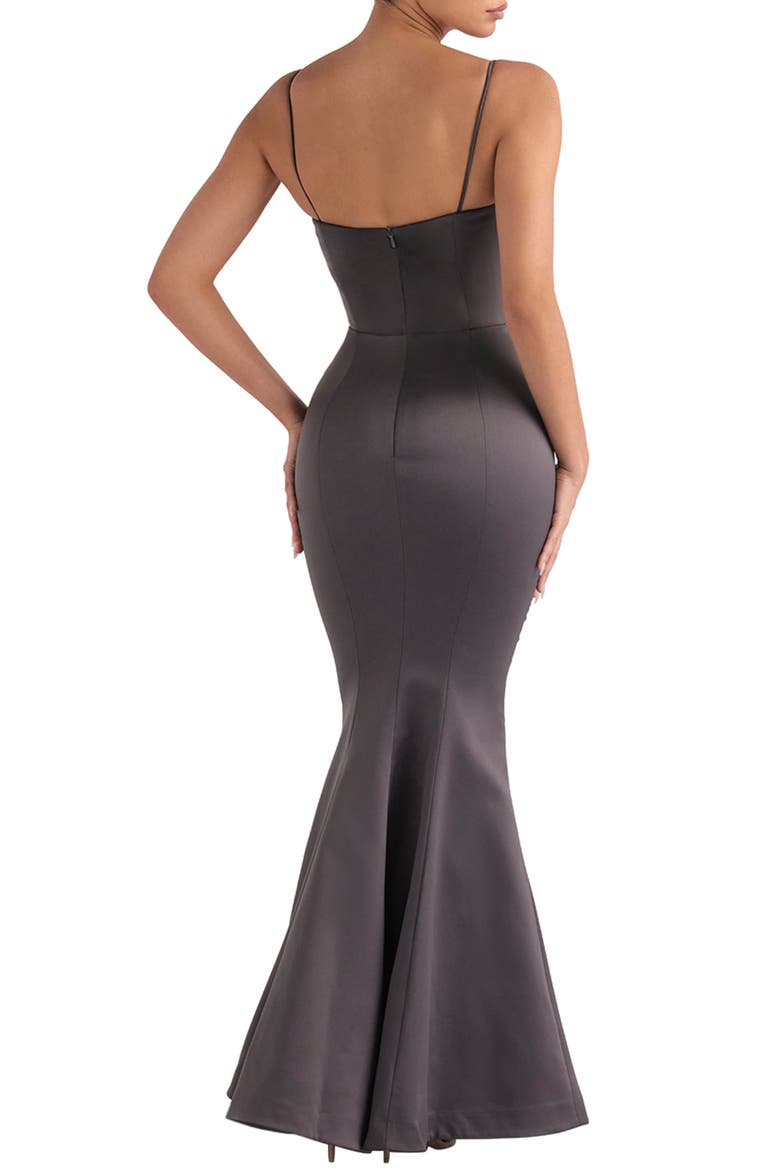 Violette Satin Mermaid Gown, Alternate, color, DARK GREY