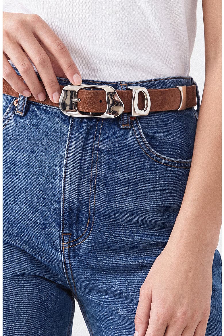 Moderna Leather Belt, Alternate, color, WARM TRUFFLE AND SILVER