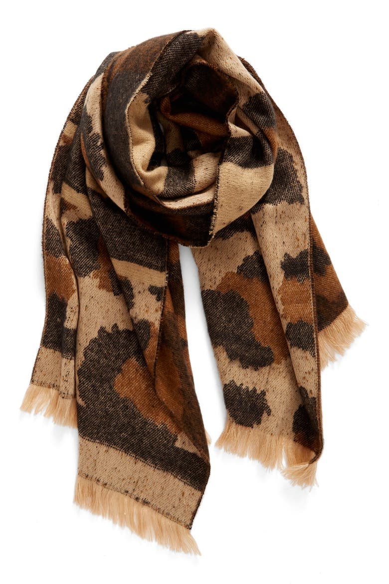 Mixed Leopard Pattern Scarf, Main, color, BROWN MULTI