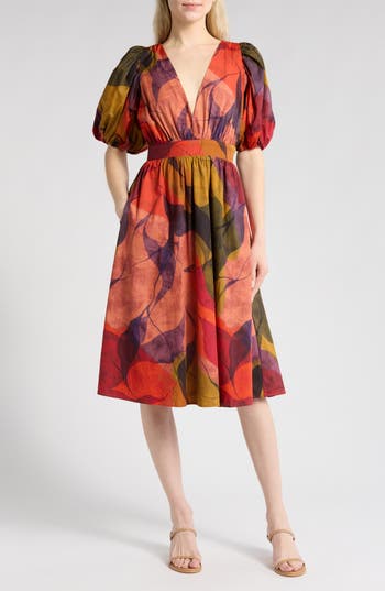 Hutch Puff Sleeve Dress In Layered Geo