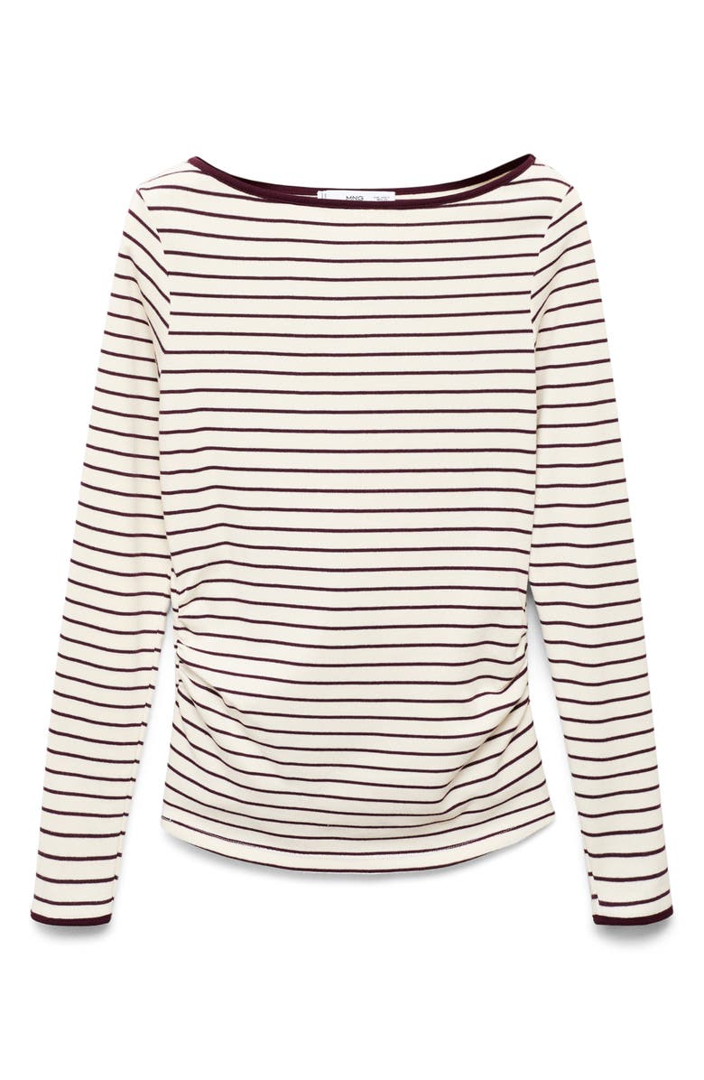 MANGO Boat Neck Long Sleeve Cotton Maternity Top, Alternate, color, Ivory/ Burgundy Stripe