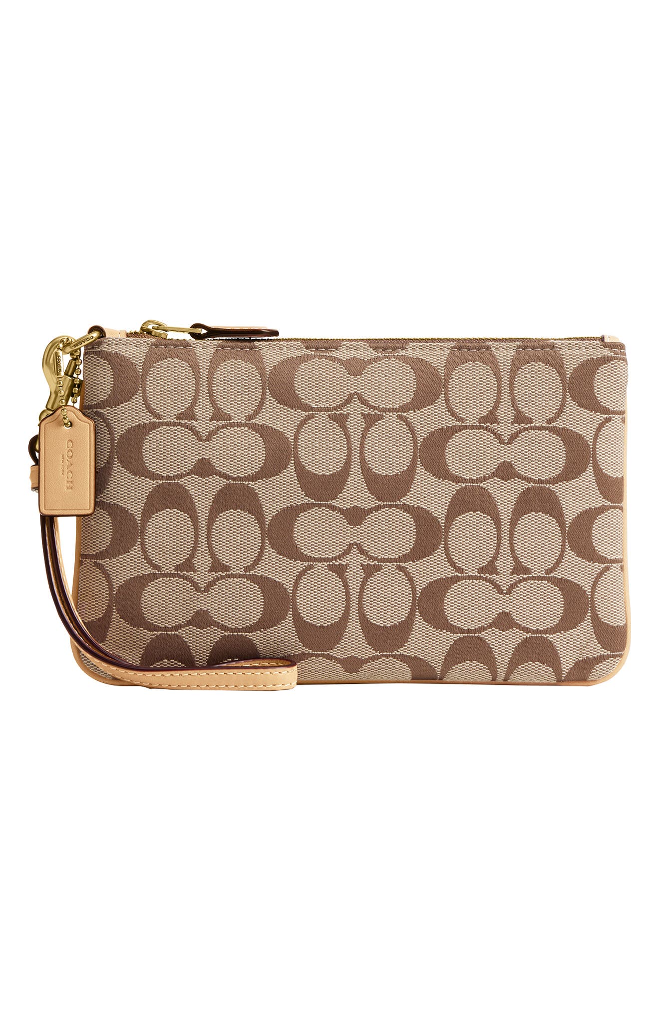 Signature Jacquard Essential Small Wristlet, Alternate, color, B4/ KHAKI MAPLE