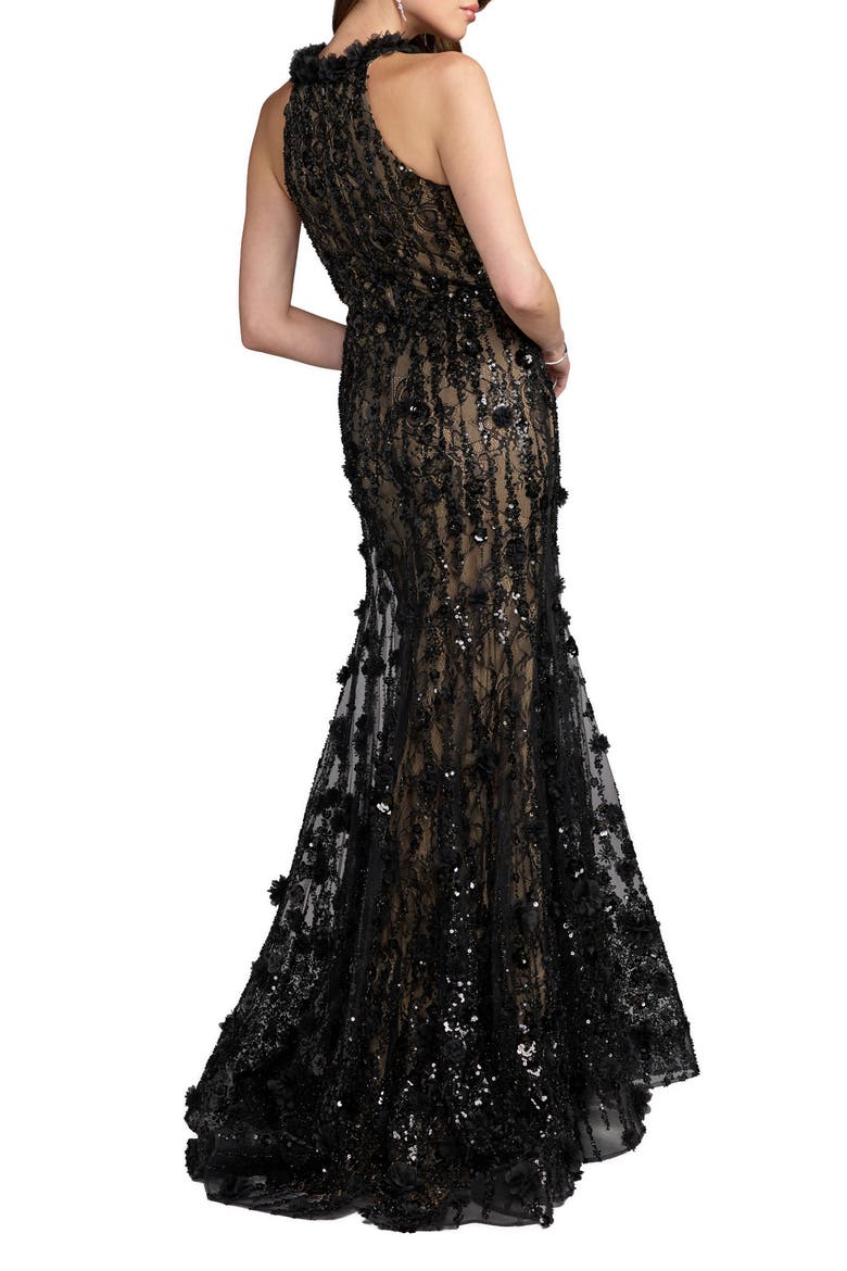 Embellished Lace Sleeveless Halter Neck Gown, Alternate, color, Black Nude