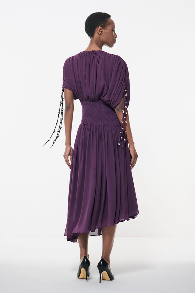 Smocked Waist Ruched Sleeve Dress, Alternate, color, Dark Purple