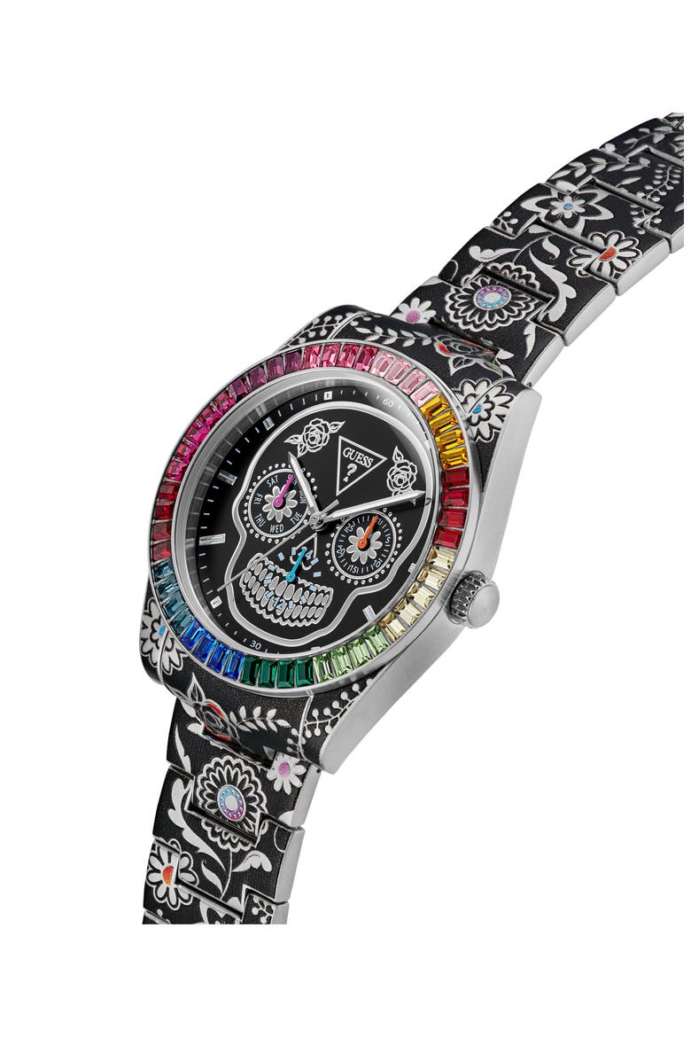 Day of the Dead Multifunction Bracelet Watch, 44mm, Alternate, color, SILVER TONE