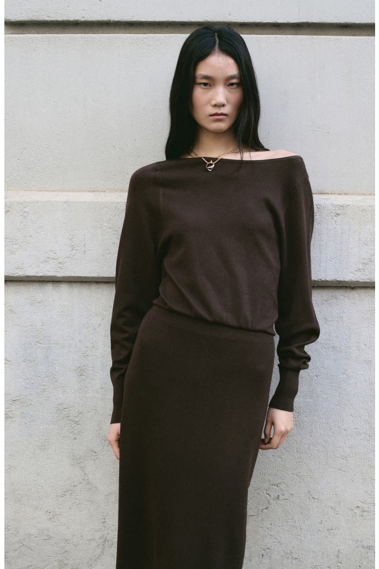 Fine Knit Blouson Sweater Dress, Alternate, color, CHOCOLATE
