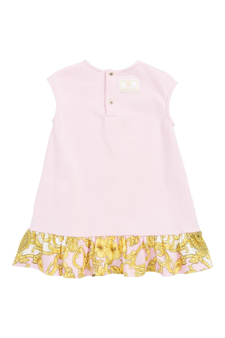 Medusa Logo Ruffle Shift Dress, Alternate, color, PINK
