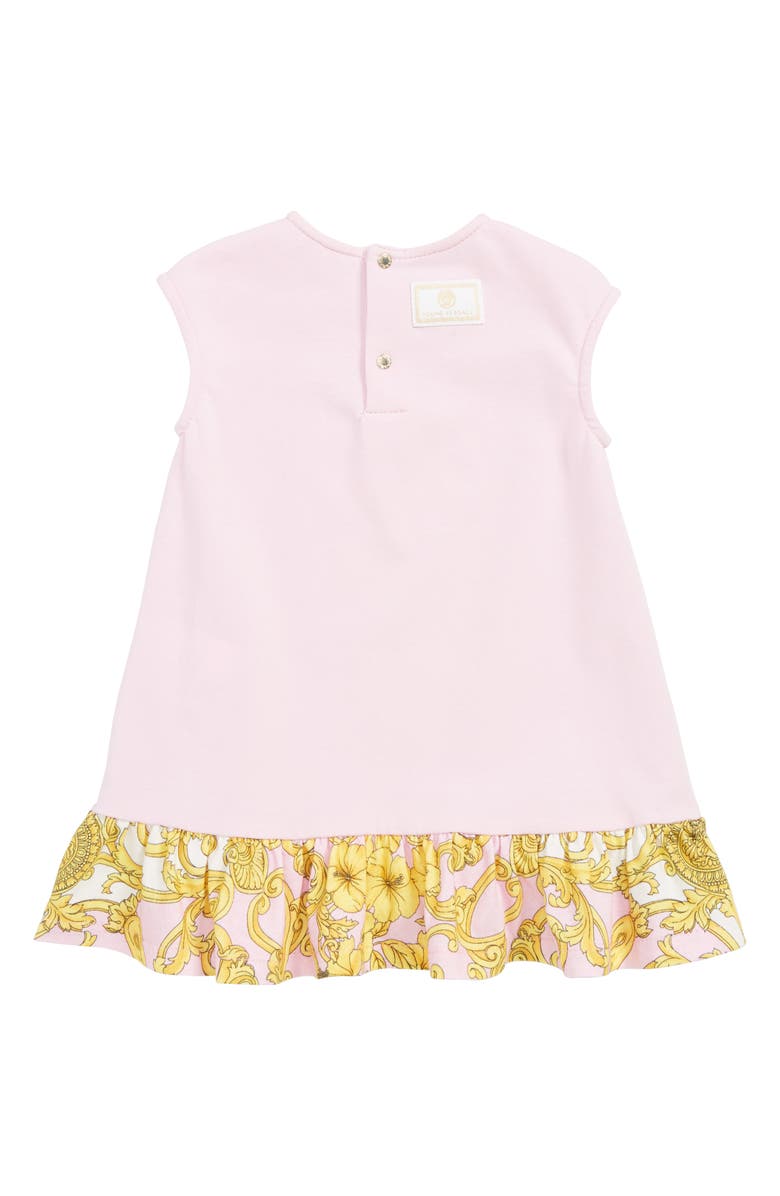 Versace Medusa Logo Ruffle Shift Dress, Alternate, color, 