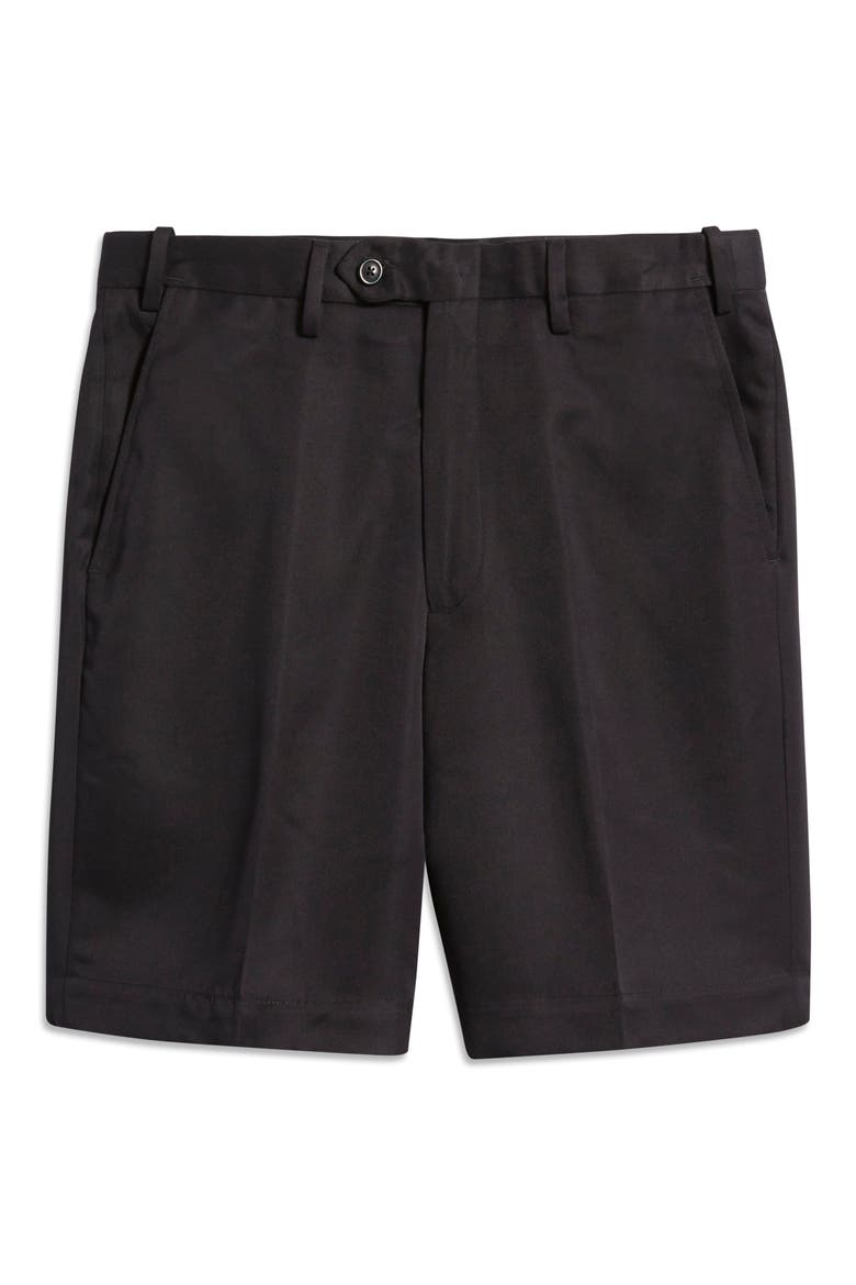 Microfiber Self Sizer Flat Front Shorts, Alternate, color, BLACK
