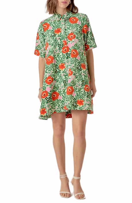 English Factory Floral Short Sleeve Cotton Shirtdress
