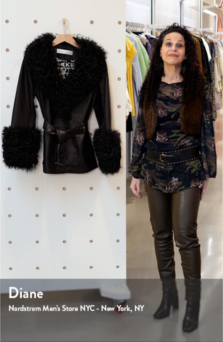 Genuine Shearling Trim Short Leather Jacket, sales video thumbnail