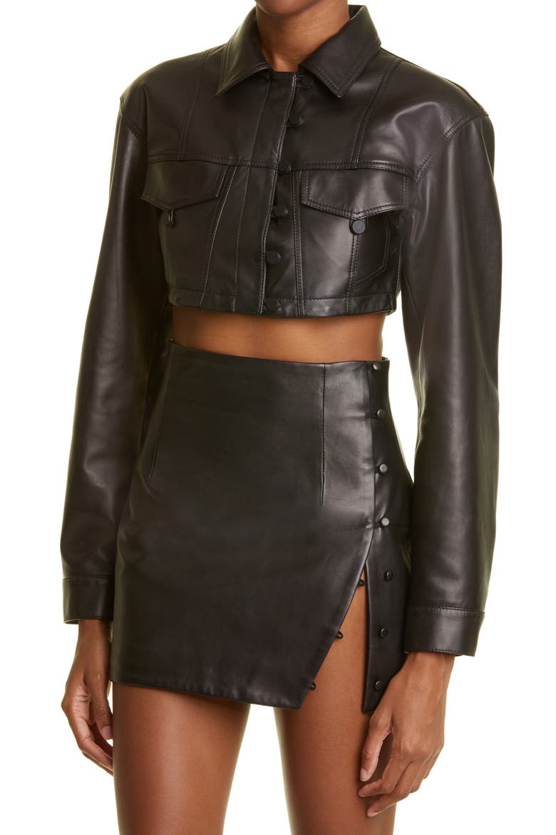 Crop Lambskin Leather Jacket, Alternate, color, BLACK