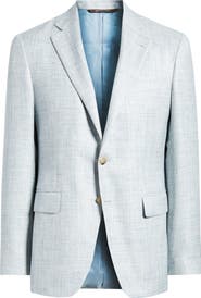 Canali Kei Trim Fit Light Blue Mélange Wool & Silk Blend Sport Coat