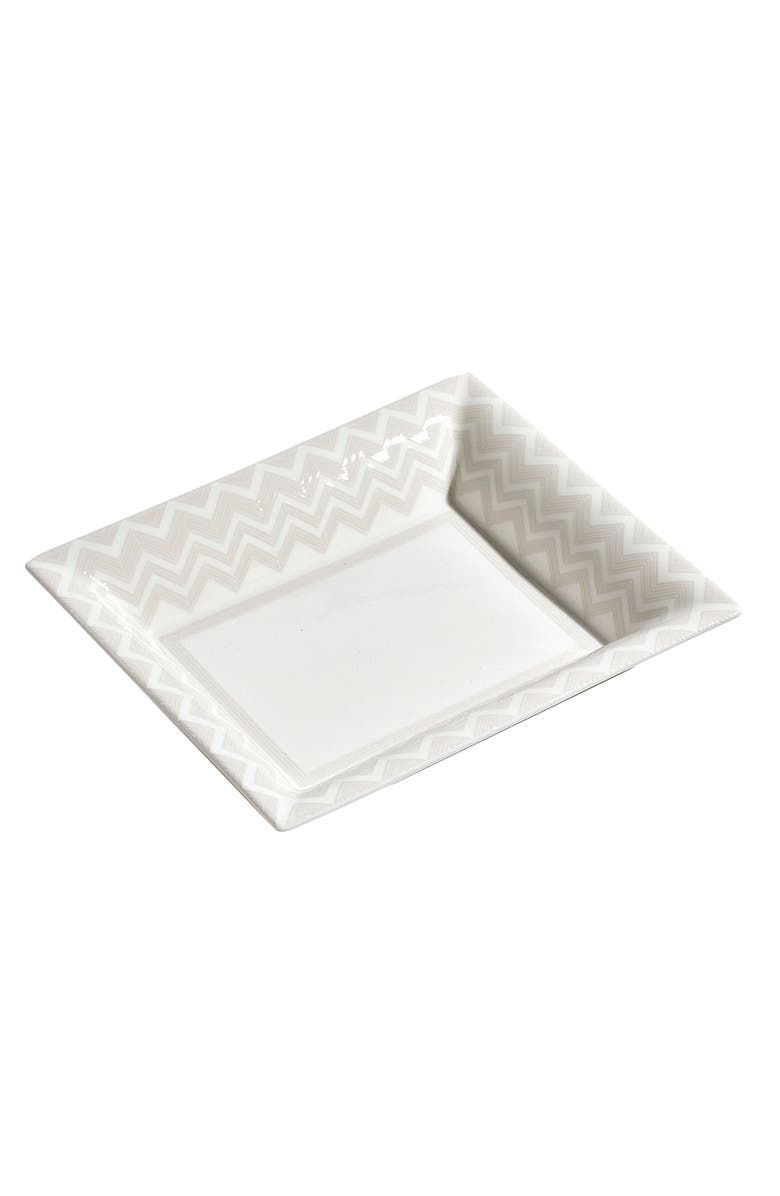Missoni Home Tableware Tray ZIG ZAG Rectangular Large in Luxury Box White 8.5" x 6.75", Main, color, White