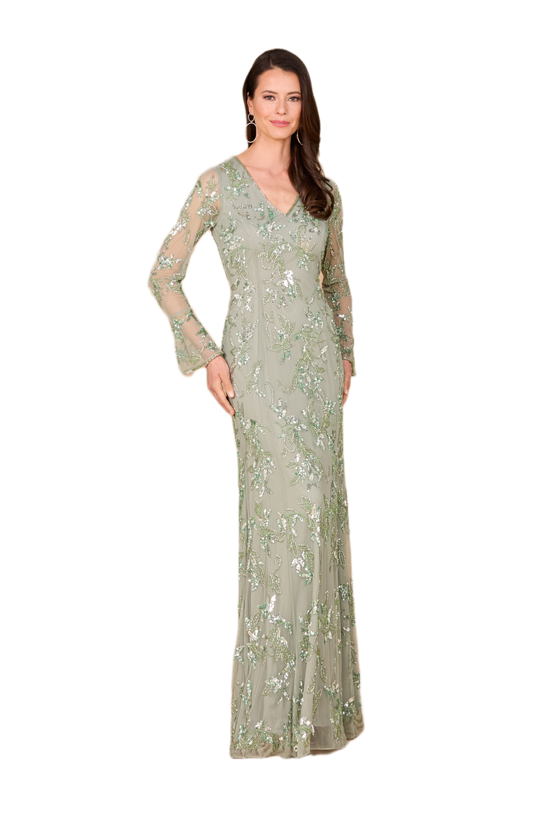 Beaded Dress with Sheer Long Sleeves, Main, color, Dusty Mint
