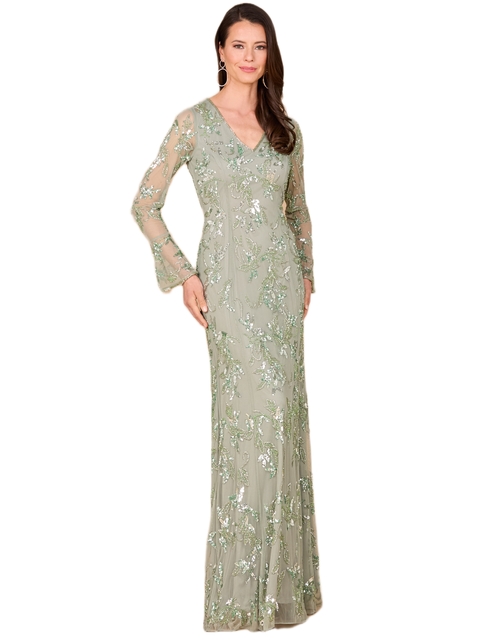Beaded Dress with Sheer Long Sleeves