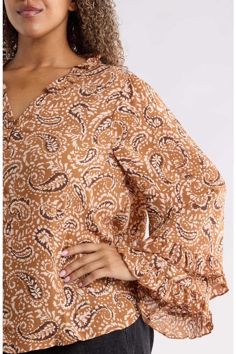 Ruffle Print Top, Alternate, color, PECAN MULTI