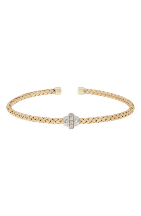 18K Gold Plated Two-Tone Diamond Bangle Bracelet - 0.10 ctw