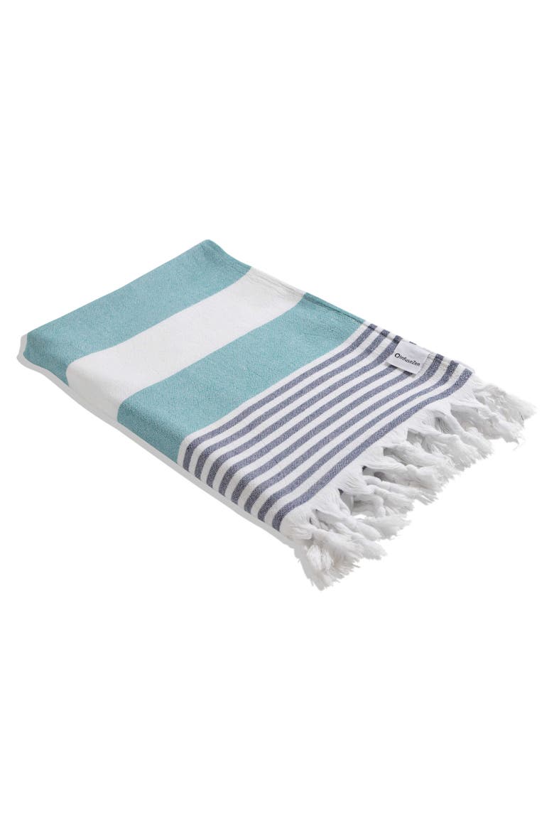 Marine Striped Organic Turkish Towel with Soft Terry Cloth Lining, Alternate, color, Aqua and Navy