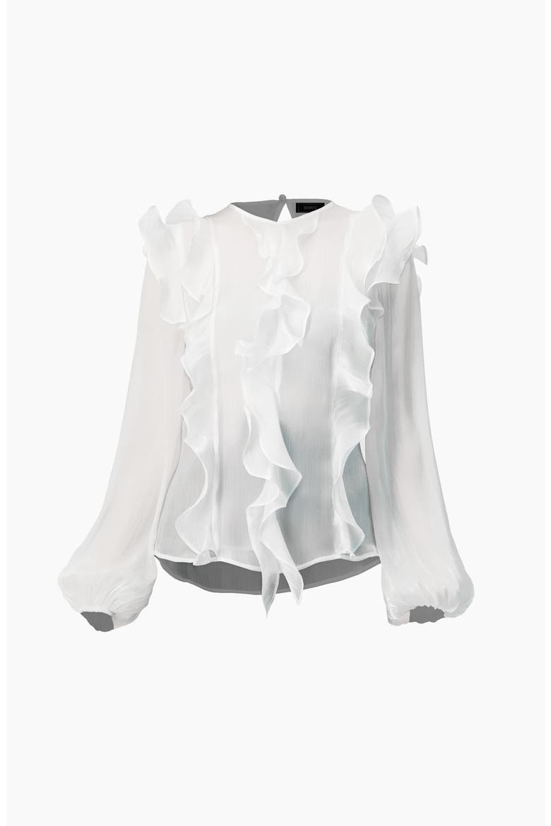 Long Sleeve Sheer Blouse with Ruffle Detail, Alternate, color, Ivory