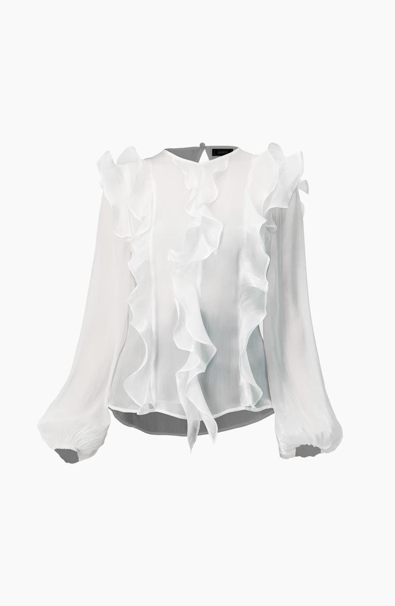 IVONNE Long Sleeve Sheer Blouse with Ruffle Detail, Alternate, color, Ivory