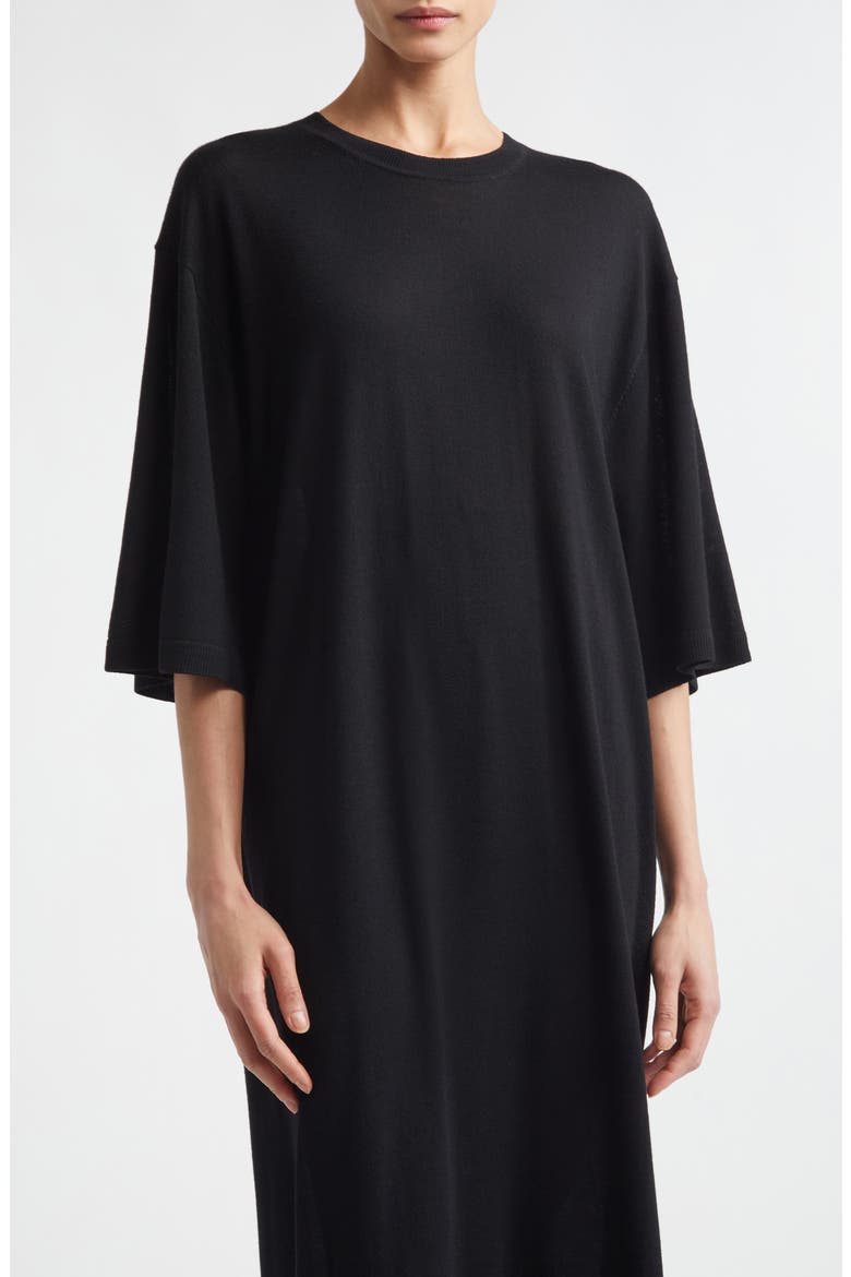 Merino Wool T-Shirt Sweater Dress, Alternate, color, BLACK