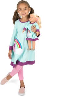 Leveret Girls Cotton Dress with Matching Doll Dress, Printed Design