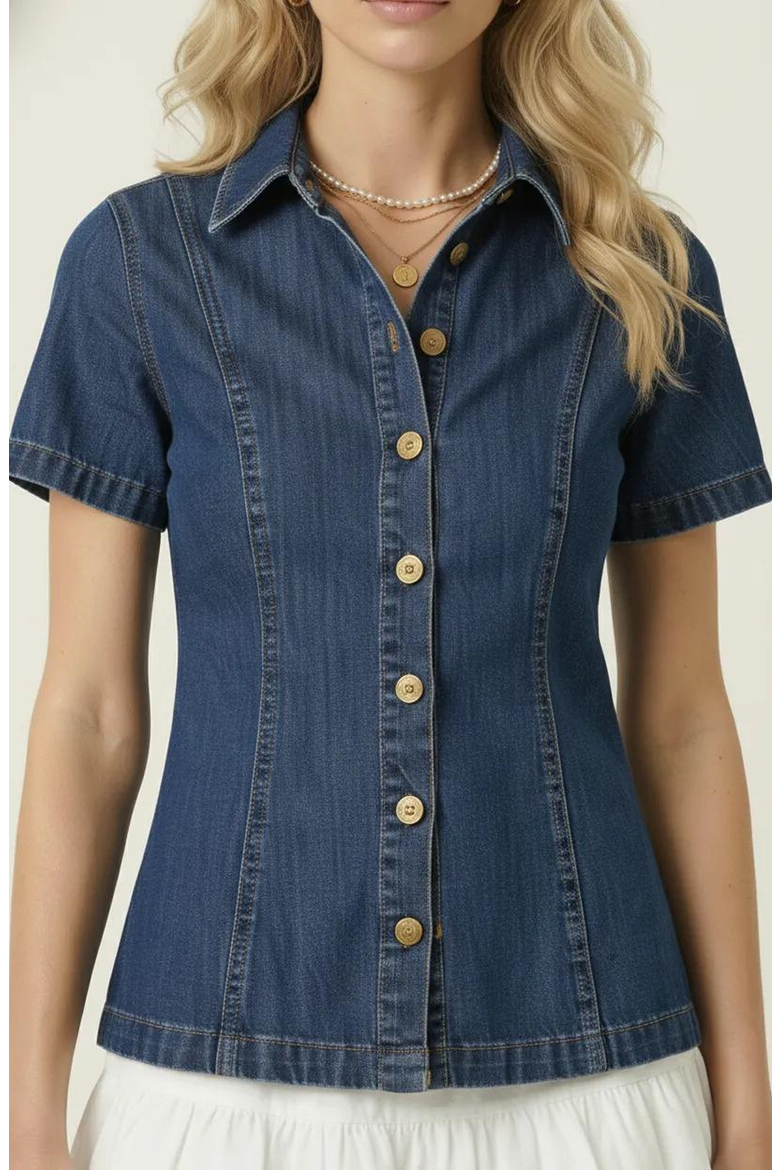 Tailored Denim Front Button Shirt, Main, color, Indigo / Medium-Wash