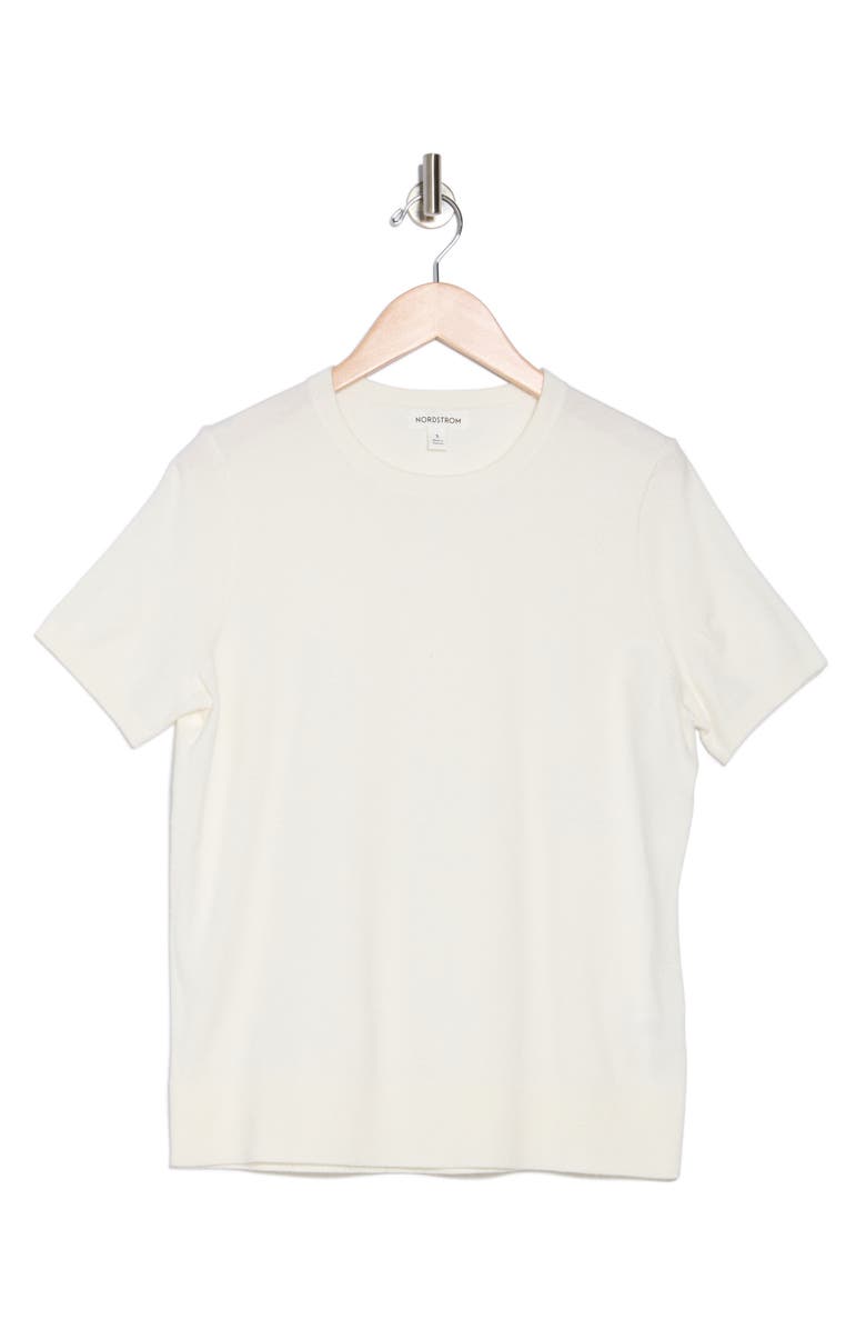 Nordstrom Slim Fit Short Sleeve Sweater, Alternate, color, Ivory Cloud