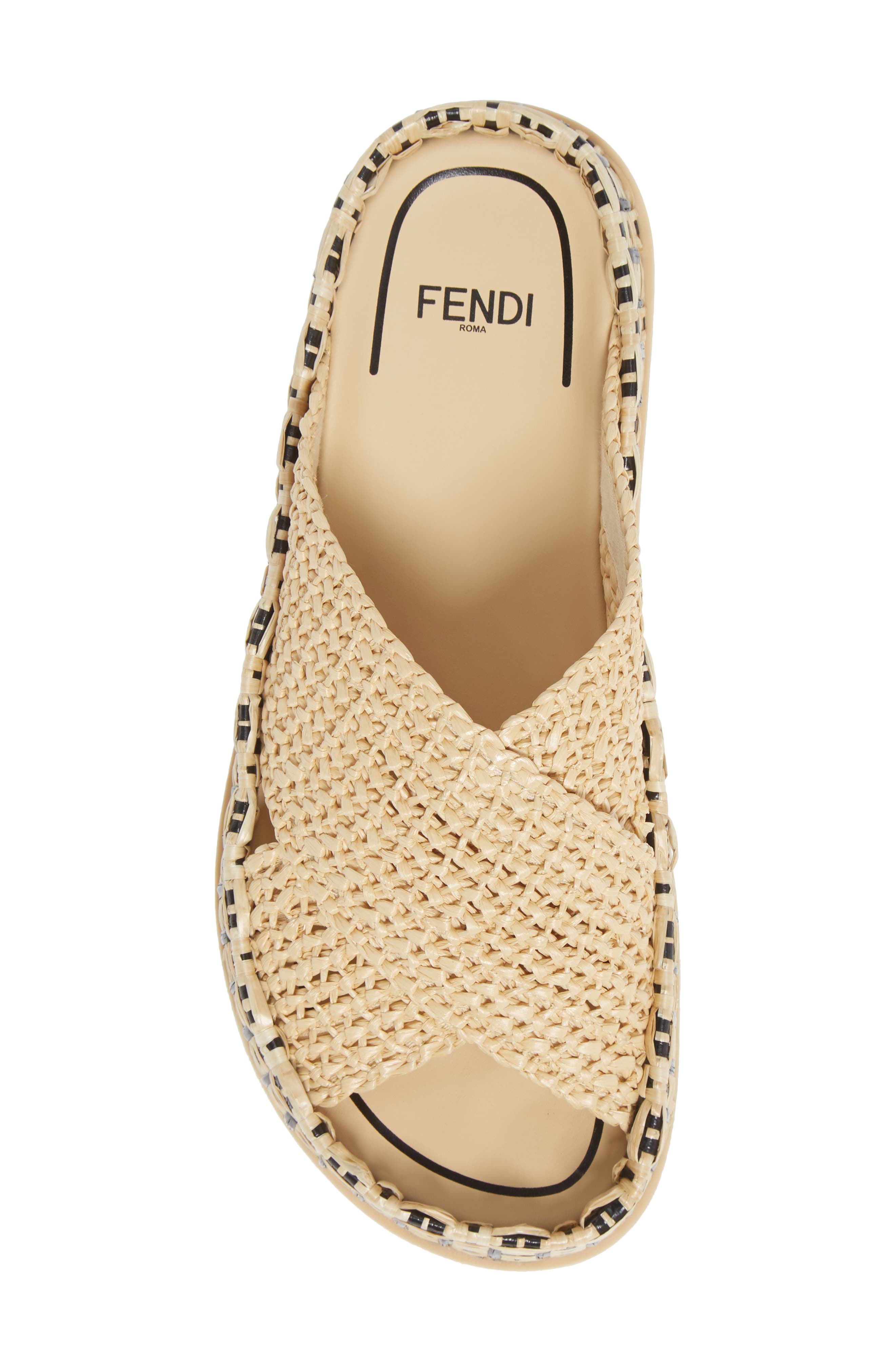Fendi FF Logo Woven Slide Sandal, Alternate, color, 
