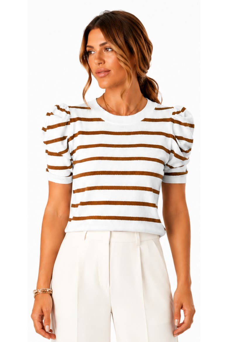 Striped Puff Sleeve Knit Top, Main, color, Brown