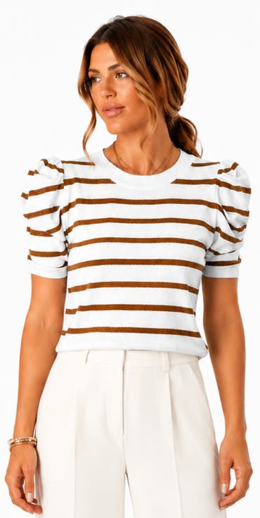 Striped Puff Sleeve Knit Top